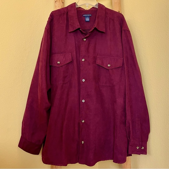 Knightsbridge Burgundy Red Men’s Two Pocket Dress Shirt Polyester Faux Suede 2XL - Picture 1 of 10